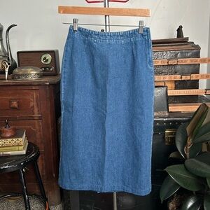 Vintage Eddie Bauer denim Jean skirt chambray midi skirt Sz 4P 10% cotton